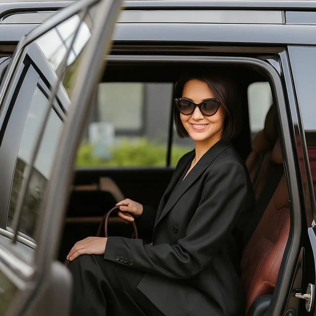 Jeune femme à bord d'un véhicule privé