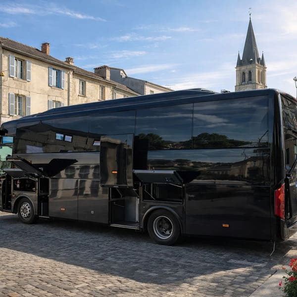 Autocar Mercedes noir vu de côté